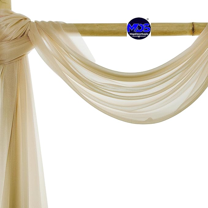MDS Halloween Chiffon Draping Fabric - 1 Panel, 30" Wide x 30ft Long - Sheer Spooky Arbor & Canopy Drapery for Haunted House Backdrops, Party Ceilings, DIY Costumes & Themed Events - Champagne Gold