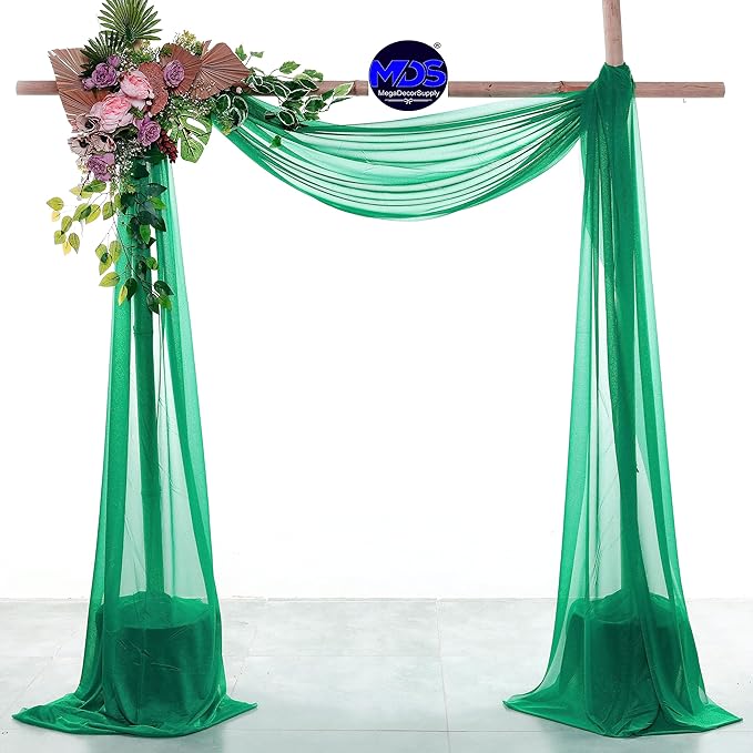 MDS Halloween Chiffon Draping Fabric - 2 Panel, 30" Wide x 75ft Long - Sheer Spooky Arbor & Canopy Drapery for Haunted House Backdrops, Party Ceilings, DIY Costumes & Themed Events - Emerald Green