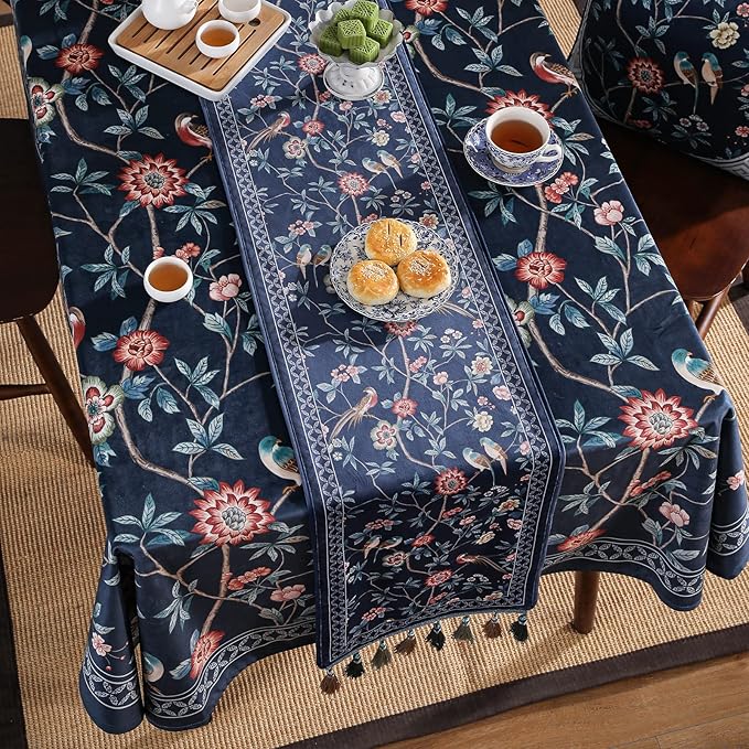 patdrea Vintage Chinoiserie Floral Table Runner Farmhouse for Home Kitchen Dining Decor Parties Family Dinners 12"*102"