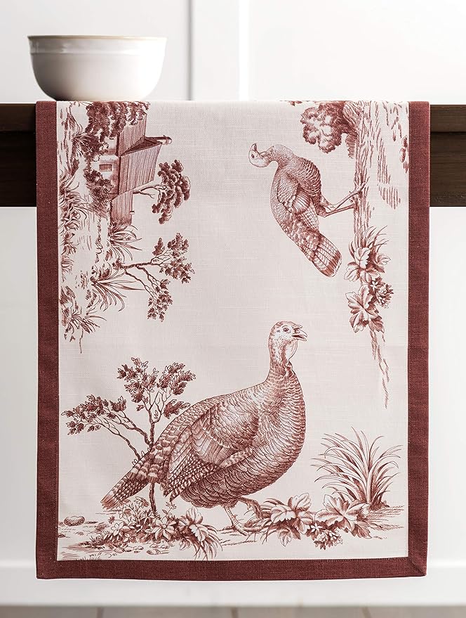 Maison d' Hermine Table Runner 100% Cotton Single Layer Table Runners 90 inches Long for Thanksgiving Christmas Decorations Home Kitchen Dining Party Wedding (Holy Jouy - Brown, 14.5" x 90")