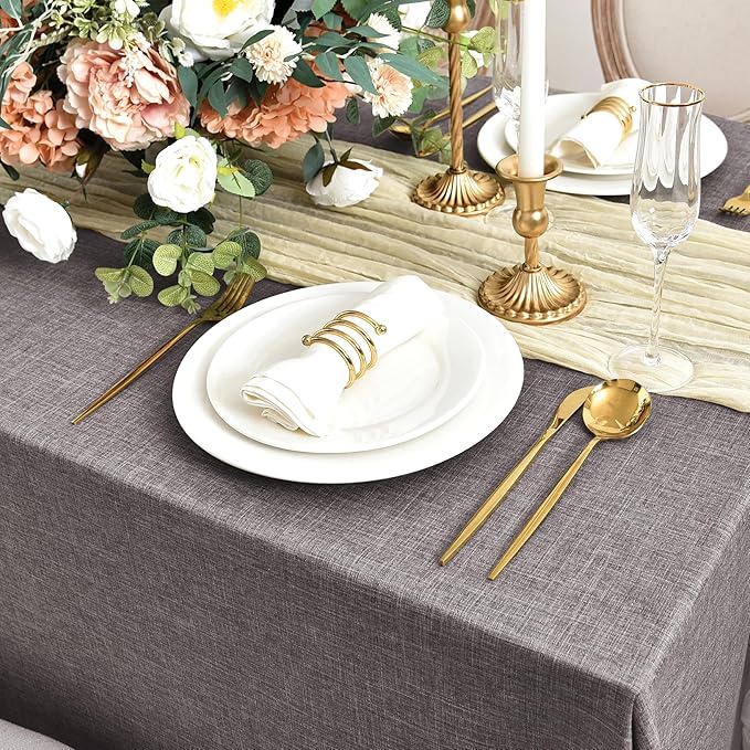 Fitable Faux Linen Tablecloths for Rectangle Tables: Water & Stain Resistant Farmhouse Table Cloth, Washable Burlap Textured Table Covers for Kitchen Dining Party(2 Pack, 60x84 Inch, Stone)