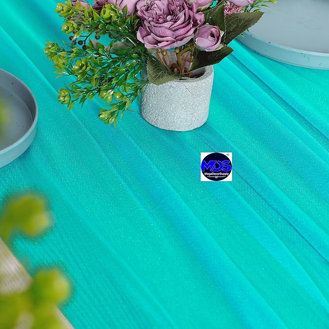 MDS 2 Pack 14ft Chiffon Table Runner 29 x 170 Inches Sheer Wedding Runner Romantic Rustic Table Runner for Wedding Decorations, Birthday Parties, Bridal Shower Party Arch Decor - Peacock Blue