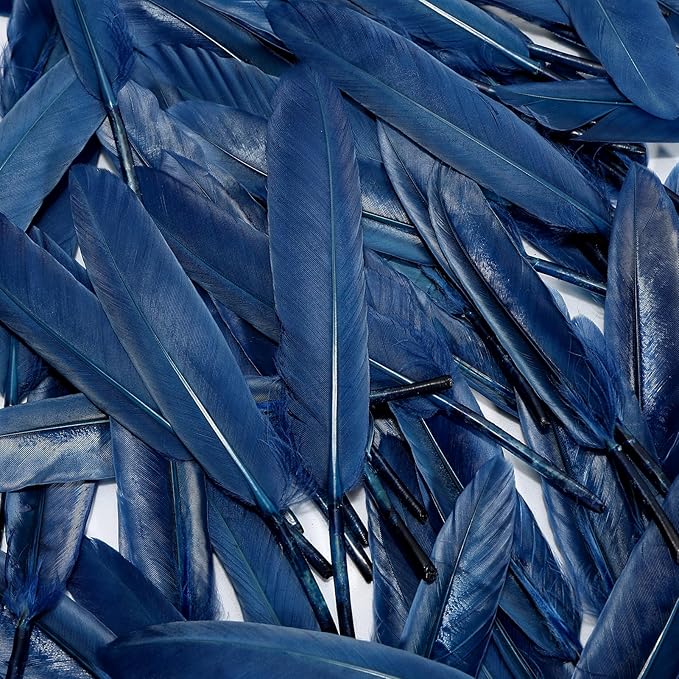 FeelfunFeather 120pcs Navy Blue Goose Cochettes Feather Natural Bulk 4-6 inch 10-15cm for Wedding Party Christmas Decorations DIY Crafts Goose Cochettes Feather