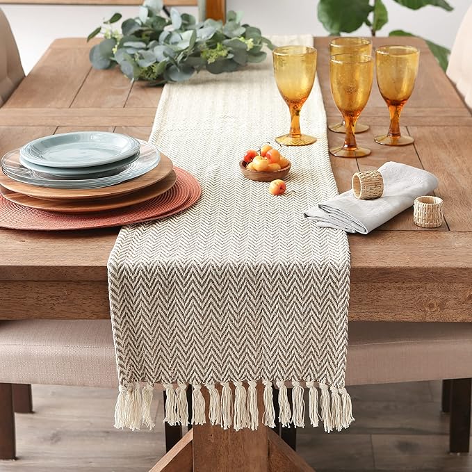 DII Woven Basic Tabletop Collection, Chevron Table Runner, 15x108, Dark Brown