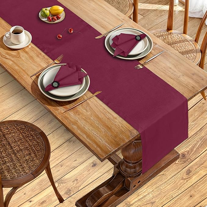Ruvanti Linen Table Runner 72 Inches, Classic Hemstitch, Washable, Reusable, Non-Slipping, Stain Resistant- Perfect for Parties, Weddings, Dinners, Thanksgiving, Christmas, Indoor use – Burgundy