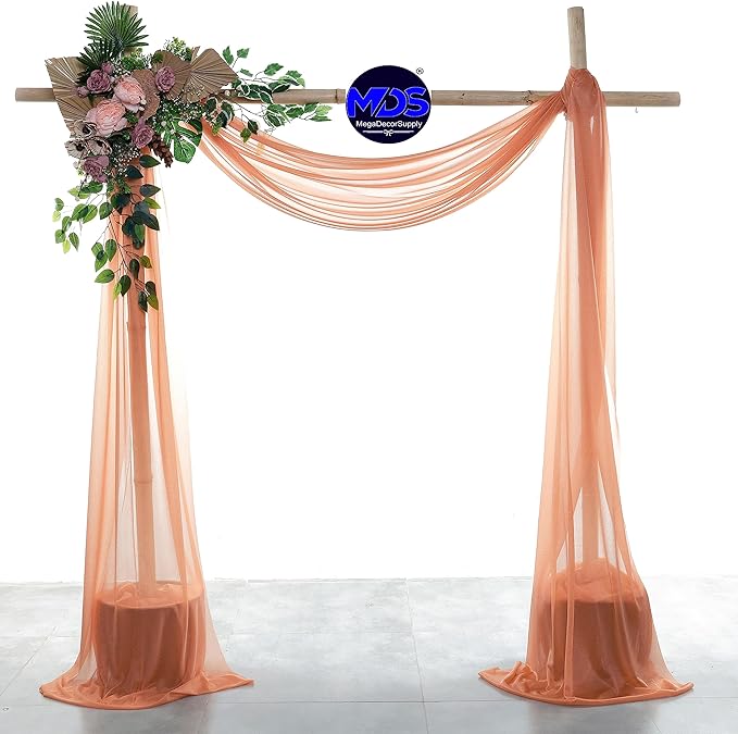 MDS Halloween Chiffon Draping Fabric - 2 Panel, 30" Wide x 100ft Long - Sheer Spooky Arbor & Canopy Drapery for Haunted House Backdrops, Party Ceilings, DIY Costumes & Themed Events - Coral Peach