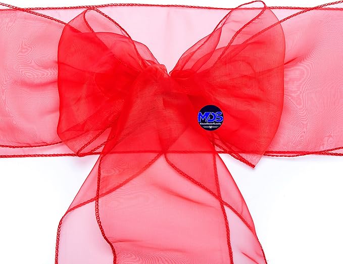MDS Pack of 250 PCS Organza Chair Sashes Wider Dining Chair Bows Ribbon Tie Back for Wedding Party Birthday Bridal Shower Reception Event Banquet Home Chair Cover Decoration - Red