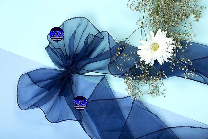 MDS Pack of 25 PCS Organza Chair Sashes Wider Dining Chair Bows Ribbon Tie Back for Wedding Party Birthday Bridal Shower Reception Event Banquet Home Chair Cover Decoration - Navy Blue