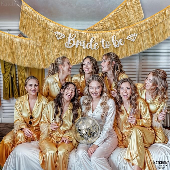 KatchOn, Large Champagne Gold Fringe Garland - 6.5 Feet, Pack of 2 | Foil Fringe Banner for 50th Birthday Decorations | Gold Streamers for Casino, Bachelorette, Retirement, Anniversary Decorations