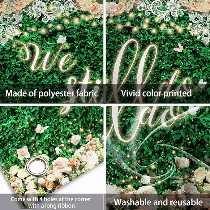 We Still Do Backdrop Green Leaves Lace Wedding Anniversary Photography Background Engagement Vow Renewal Bachelorette Party Decoration Banner Photo Booth Studio Props 9x6ft FU064YL