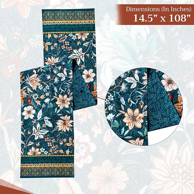 Maison d' Hermine Table Runner 100% Cotton Double Layer Table Runners 108 inches Long for Thanksgiving Christmas Decorations Home Kitchen Dining Party Wedding (Luxury Loft - Dark Teal, 14.5" x 108")