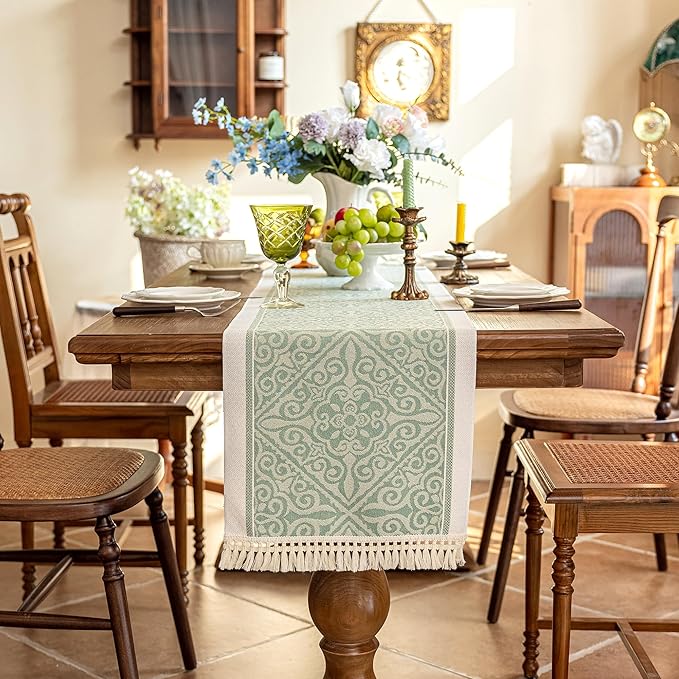 Table Runners 138 Inches,Waterproof Boho Table Runner with Tassel Fringe,Table Runner for Party Coffee Table