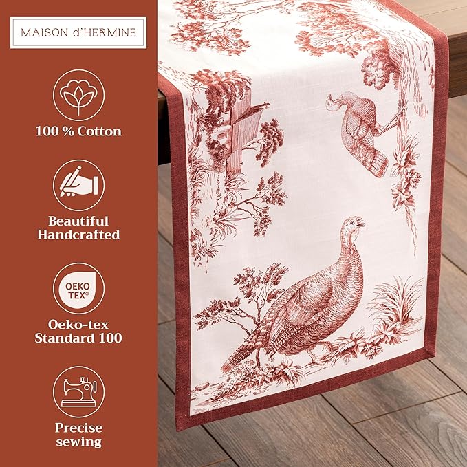 Maison d' Hermine Table Runner 100% Cotton Single Layer Table Runners 72 inches Long for Thanksgiving Christmas Decorations Home Kitchen Dining Party Wedding (Holy Jouy - Brown, 14.5" x 72")