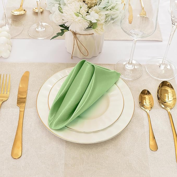 50 Pieces Sage Green Satin Napkins, 17" x 17" Square Table Napkins, Silky Soft Smooth Washable Napkins for Restaurant, Weddings, Dinner, Party Decoration