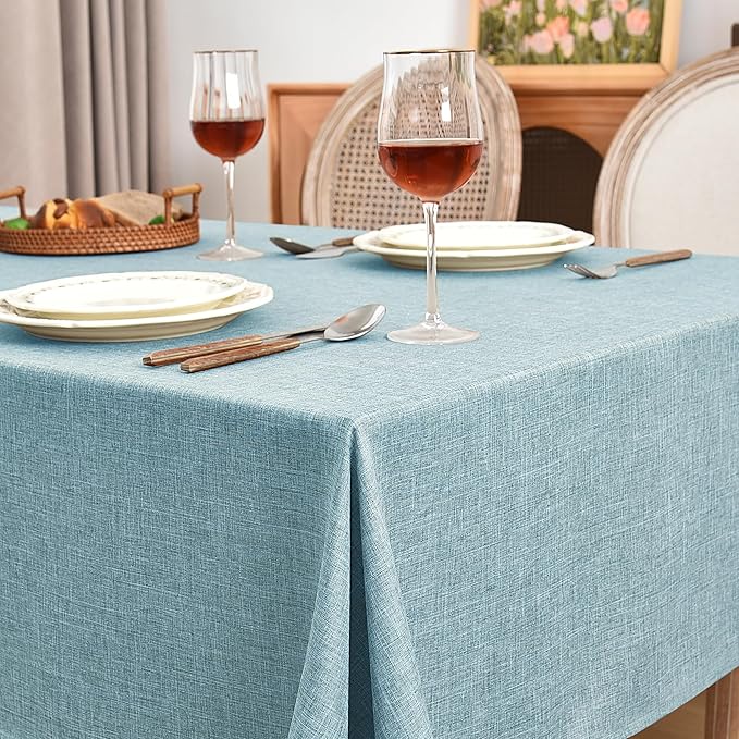 Fitable Linen Textured Square Tablecloths 2 Pack, Waterproof Fabric for 4 Ft Card/Coffee Tables, Holiday Covers for Kitchen, Party, Farmhouse (Turquoise, 54 x 54 Inch)