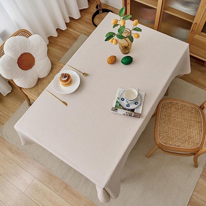 NLMUVW Oatmeal Linen Tablecloth Rectangle 8ft, Rustic Textured Table Cloth Water Resistant Farmhouse Table Cover for Kitchen Dining Party Coffee, 54x120 Inch