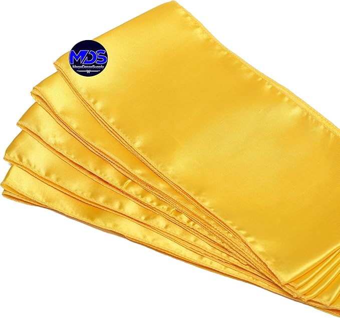 MDS Pack of 150 PCS Satin Chair Sashes Charmeuse Sateen Dining Chair Bows Ribbon Ties Back Sash for Wedding Party Birthday Home Hotel Restaurant Banquet Decoration (7 x 108 Inch, Yellow Gold)
