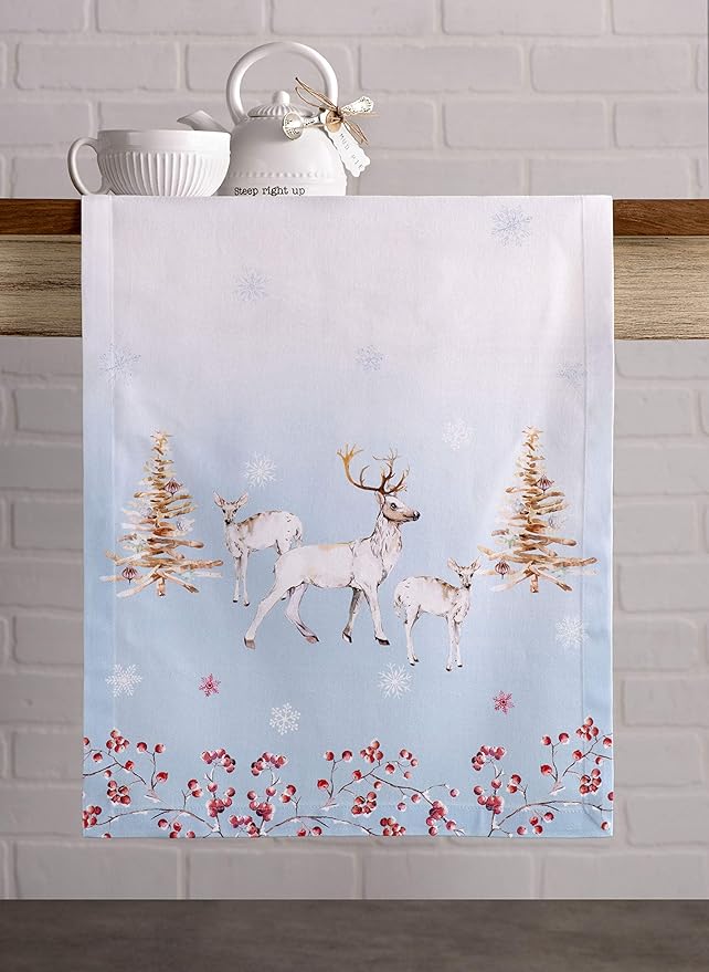 Maison d' Hermine Table Runner 100% Cotton Single Layer Table Runners 108 inches Long for Thanksgiving Christmas Decorations Home Kitchen Dining Party Wedding (Fairy Tale Forest, 14.5" x 108")