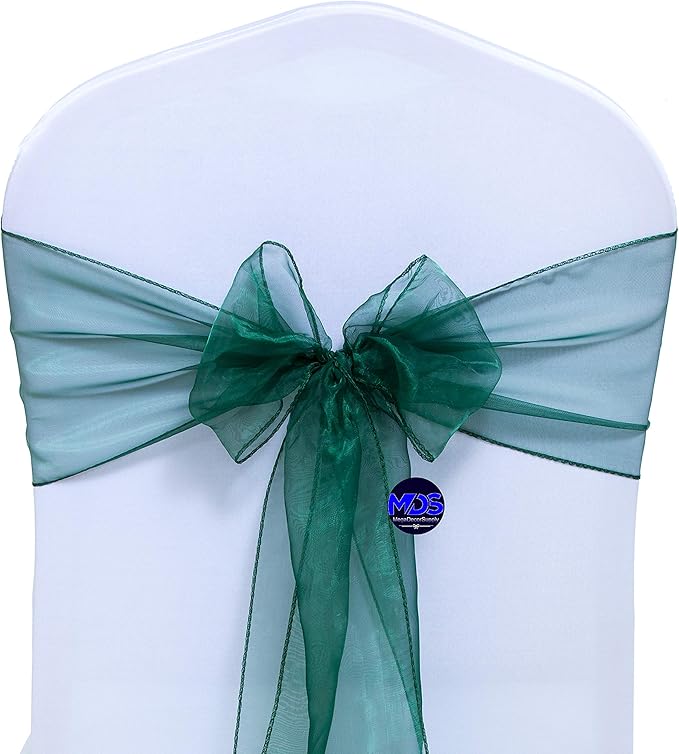 MDS Pack of 300 PCS Organza Chair Sashes Wider Dining Chair Bows Ribbon Tie Back for Wedding Party Birthday Bridal Shower Reception Event Banquet Home Chair Cover Decoration - Hunter Green