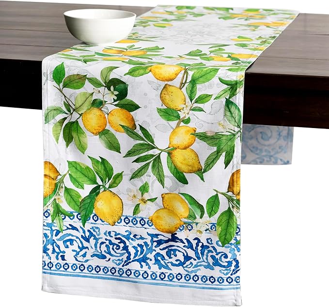 Maison d' Hermine Table Runner 100% Cotton Double Layer Table Runners 72 inches Long Decorative for Home Kitchen Dining Party Baby Shower Wedding Bridal Shower Spring Summer (Cedrat, 14.50" x 72")