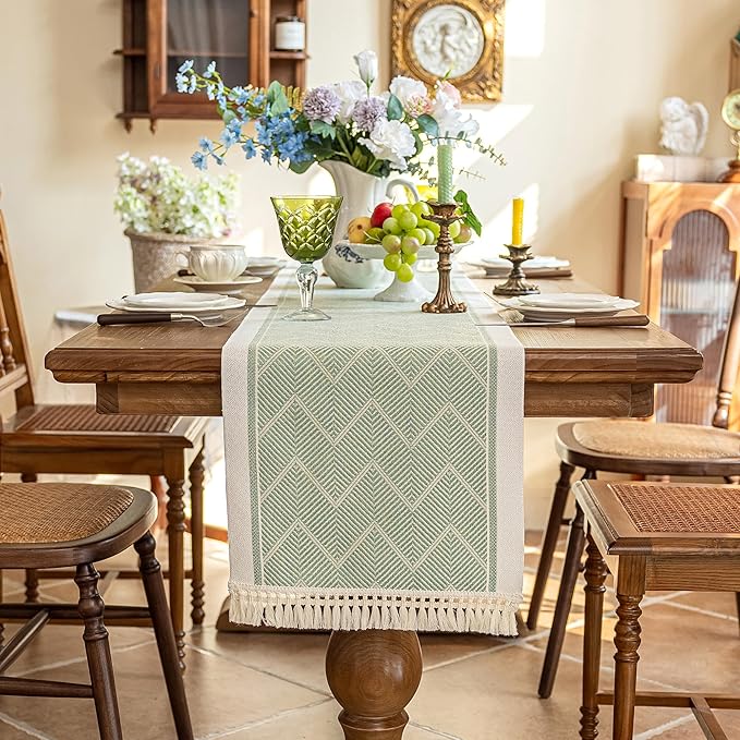 Table Runner 48 Inches Long,Waterproof Boho Table Runner with Tassel Fringe,Table Runners for Party Coffee Table