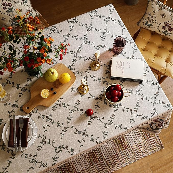patdrea Designer Linen French Long Tablecloth for Rectangle Table,Fall Country Breathable Floral Tablecloths,Table Cover for Kitchen Dining,Tea Party,Christmas,Thanksgiving,63"x102"-Oliveirad