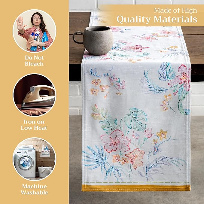 Maison d' Hermine Table Runner 100% Cotton Double Layer Table Runners 72 inches Long Decorative for Home Kitchen Dining Party Wedding Bridal Shower Spring Summer (Paradise Island, 14.50" x 72")