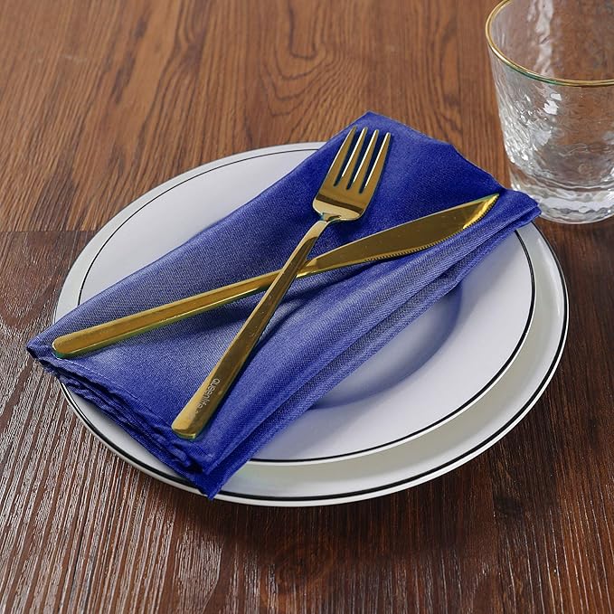 Cloth Napkins 17x17 inch Washable Polyester Dinner Napkins Soft Table Napkins for Wedding Party Dining Banquet(Royal Blue,12PCS)