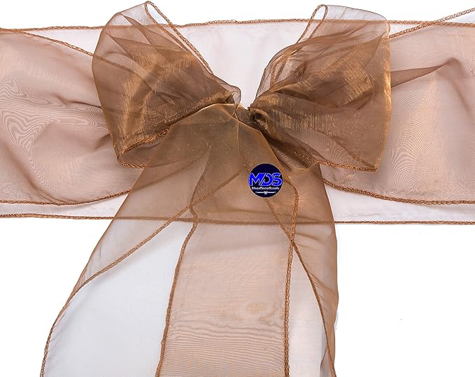 MDS Pack of 75 PCS Organza Chair Sashes Wider Dining Chair Bows Ribbon Tie Back for Wedding Party Birthday Bridal Shower Reception Event Banquet Home Chair Cover Decoration - Coffee
