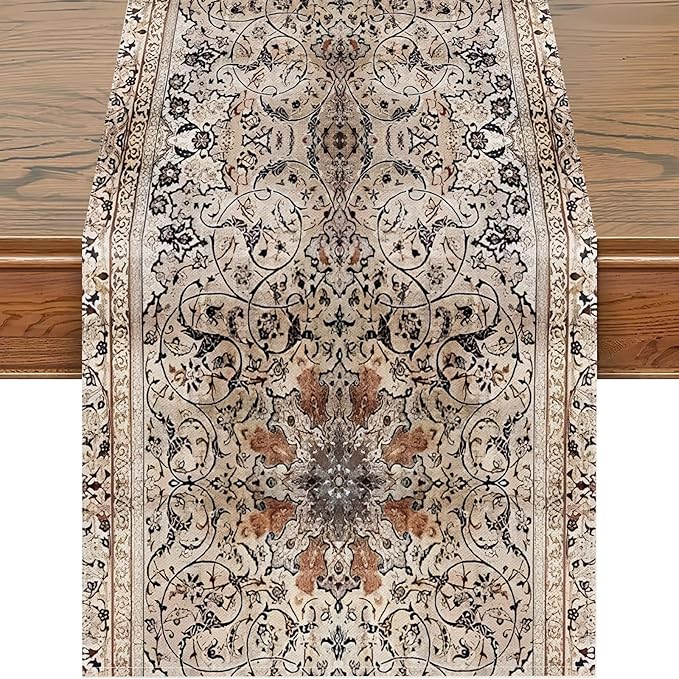 Snycler Table Runner Boho Table Runners Vintage Elegant Farmhouse Table Center Linen Decor for Home Dining Party Entrance (13x108 Inch) Boho-Brown