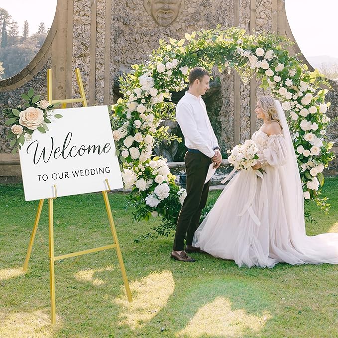 ARTASY 57" Gold Easel Stand for Wedding Signs, Posters, Portable Artist Easel for Painting Canvas, Display Easel for Home and Office