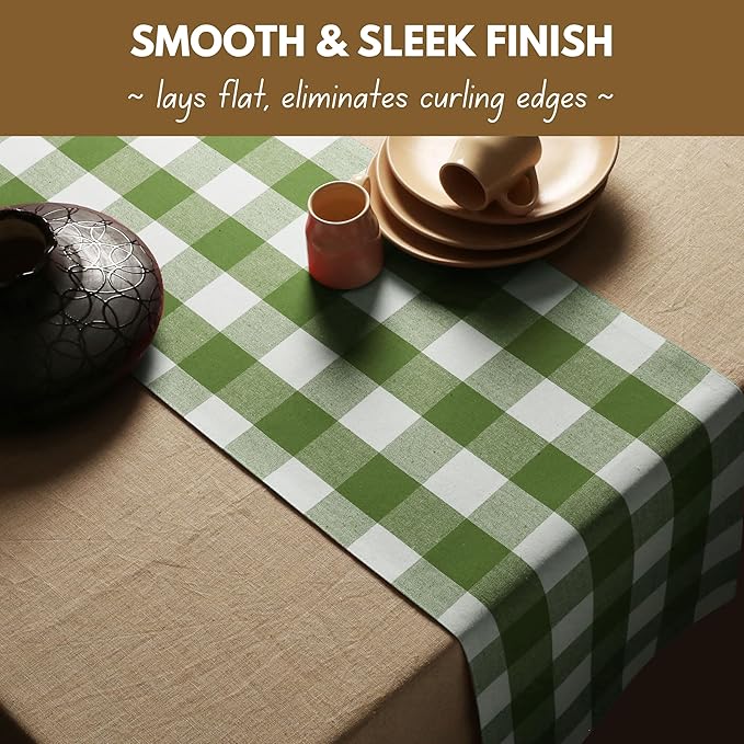 Native Fab Table Runner Buffalo Check Plaid 100% Cotton - 13x90 Inches Kitchen Dining Table Decoration for Indoor Outdoor Farmhouse Home Party Decor - Mint Green and White