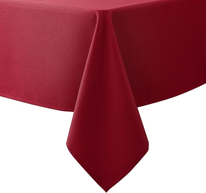 Biscaynebay Textured Fabric Christmas Tablecloths 60x108 Inches Rectangular, Red Water Resistant Spill Proof Tablecloths for Dining, Kitchen, Wedding and Parties, Machine Washable