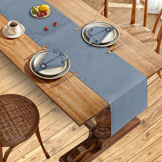 Ruvanti Linen Table Runner 48 Inches, Classic Hemstitch, Washable, Reusable, Non-Slipping, Stain Resistant- Perfect for Parties, Weddings, Dinners, Thanksgiving, Christmas, Indoor use – Grey