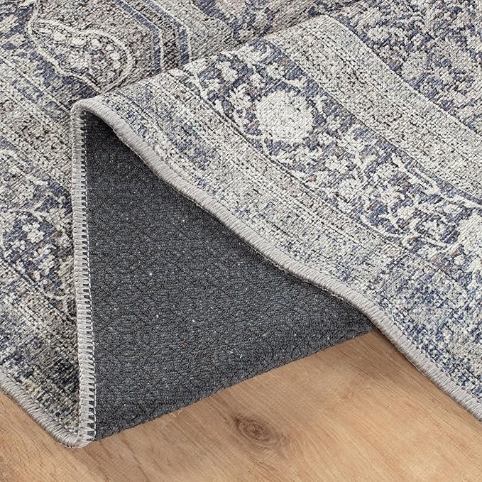 Bloom Rugs Washable Non-Slip 5' x 7' Rug - Blue/Steel Gray/Beige Traditional Medallion Area Rug for Living Room, Bedroom, Dining Room, and Kitchen - Exact Size: 5' x 7'