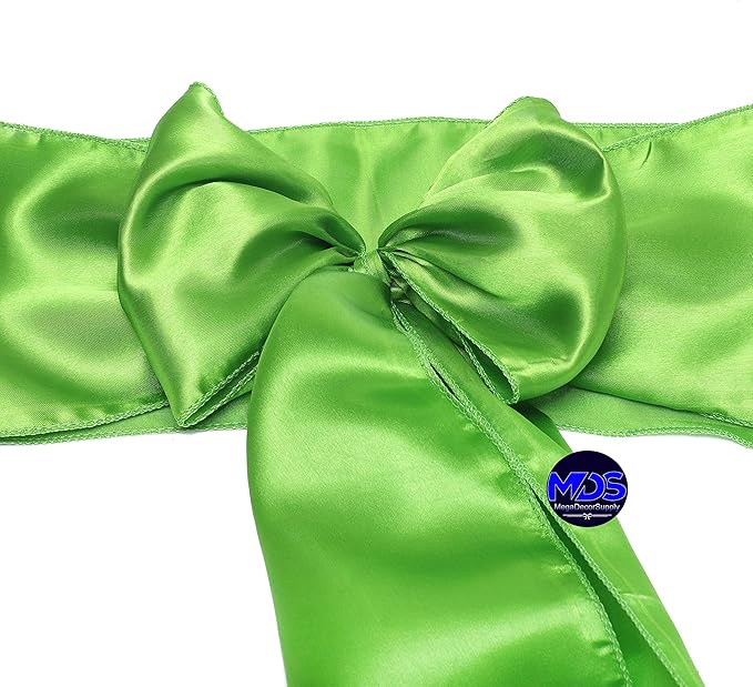 MDS Pack of 75 PCS Satin Chair Sashes Charmeuse Sateen Dining Chair Bows Ribbon Ties Back Sash for Wedding Party Birthday Home Hotel Restaurant Banquet Decoration (7 x 108 Inch, Parrot Green)