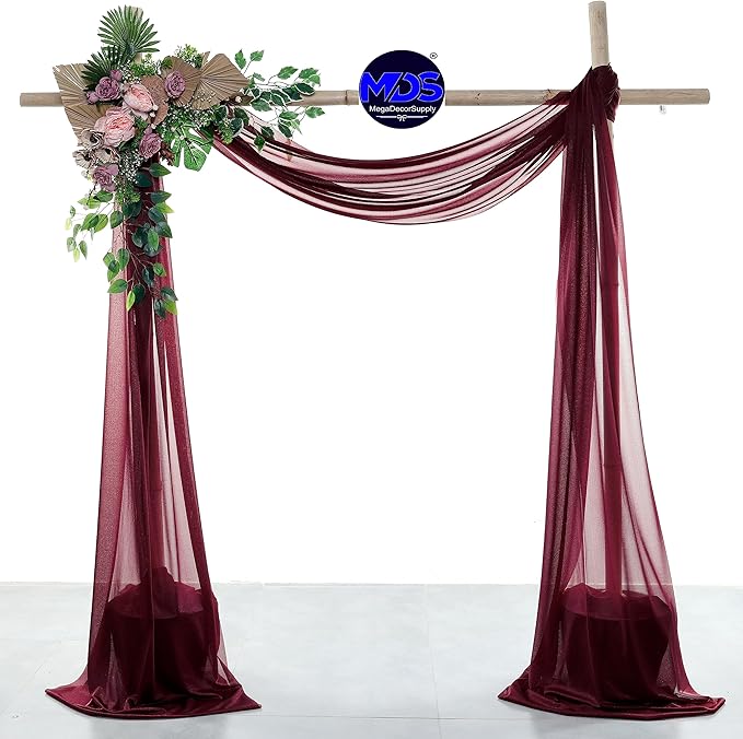 MDS Halloween Chiffon Draping Fabric - 2 Panel, 30" Wide x 75ft Long - Sheer Spooky Arbor & Canopy Drapery for Haunted House Backdrops, Party Ceilings, DIY Costumes & Themed Events - Burgundy