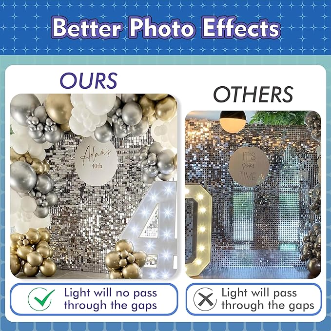 Qcity Purple Shimmer Wall Backdrop 30PCS, Black Back Not See-Through Design, Square Sequin Glitter Backdrop Panel, Perfect for Outdoor Events, Birthdays, Wedding and Party Decoration