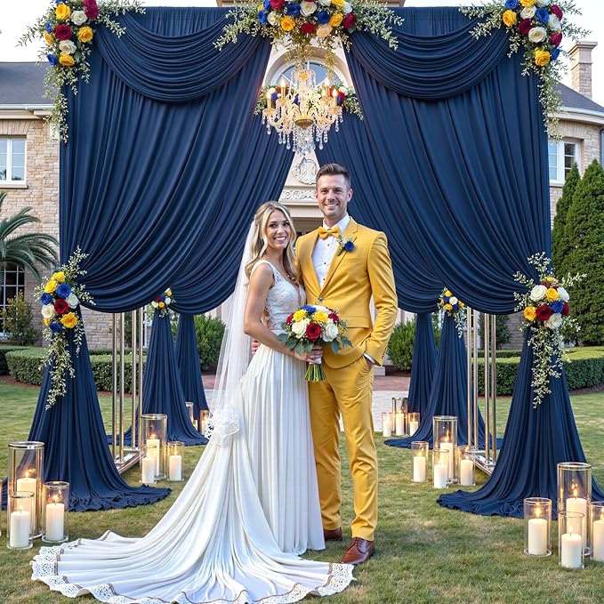 20×12ft Navy Blue Wrinkle Free Backdrop Curtain for Wedding Parties, 4 Panels 5×12ft Long Soft Silky Polyester Backdrop Drapes Photo Back Drop Curtains for Birthday Photography Background Cloth