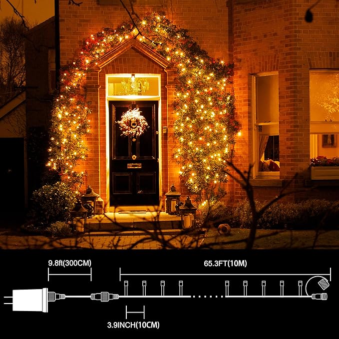 LAMPHOME 33ft Golden Christmas Decorative Mini Lights, 100 LED Transparent Wire Fairy Starry String Lights Plug in, 11 Lighting Modes, for Indoor Outdoor Xmas Tree Wedding Party Decoration (Yellow)