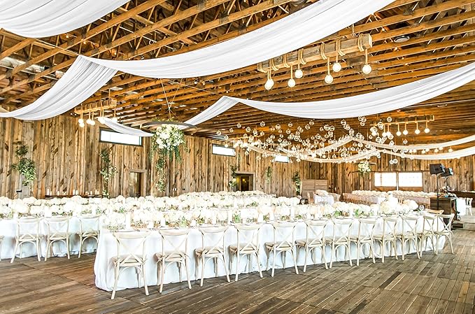 6 Panel White Wedding Drapes, 5ftx15ft Sheer Fabric Curtains for Arch Decorations
