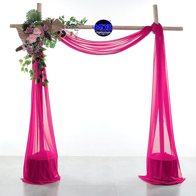 MDS Halloween Chiffon Draping Fabric - 2 Panel, 30" Wide x 75ft Long - Sheer Spooky Arbor & Canopy Drapery for Haunted House Backdrops, Party Ceilings, DIY Costumes & Themed Events - Hot Pink
