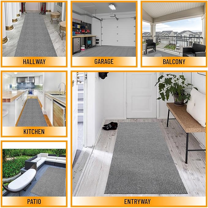 Ottomanson 2'7" x 15' Hallway Runner with Scraper Pile - Extra Durable Non-Slip Rug Mat for Indoor & Outdoor Use - Ideal for Kitchen, Entryway & Garage - High-Traffic Carpet, Gray