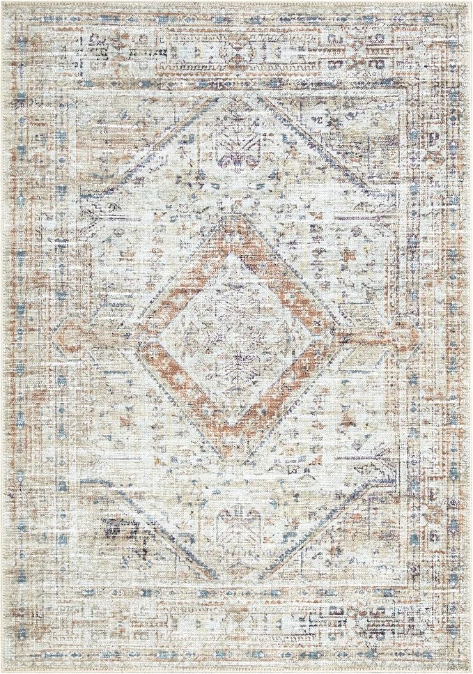 Bloom Rugs Washable Non-Slip 9' x 12' Rug - Peach/Beige Traditional Area Rug for Living Room, Bedroom, Dining Room, and Kitchen - Exact Size: 9' x 12'