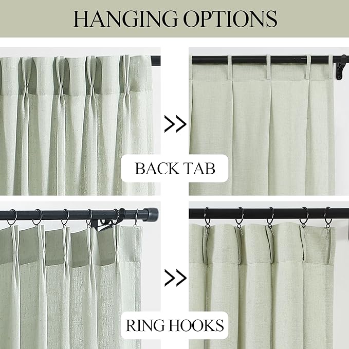 Vision Home Light Green Pinch Pleated Semi Sheer Curtains Textured Linen Blended Light Filtering Window Curtains 84 inch for Living Room Bedroom Patio Pinch Pleat Drapes with Hooks 1 Panel 60" Wx84 L