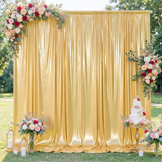 20x10FT Gold Sequin Backdrop - 4 Panels 5x10FT Wrinkle-Free Glitter Drapes for Weddings, Parties & Events