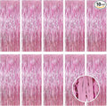 10 Pack Pink Foil Curtain Backdrop 3.2ft x 9.8ft Metallic Tinsel Foil Fringe Curtains Streamer Photo Booth Backdrop for Birthday Party Engagement Bachelorette Party Decorations (Pink)