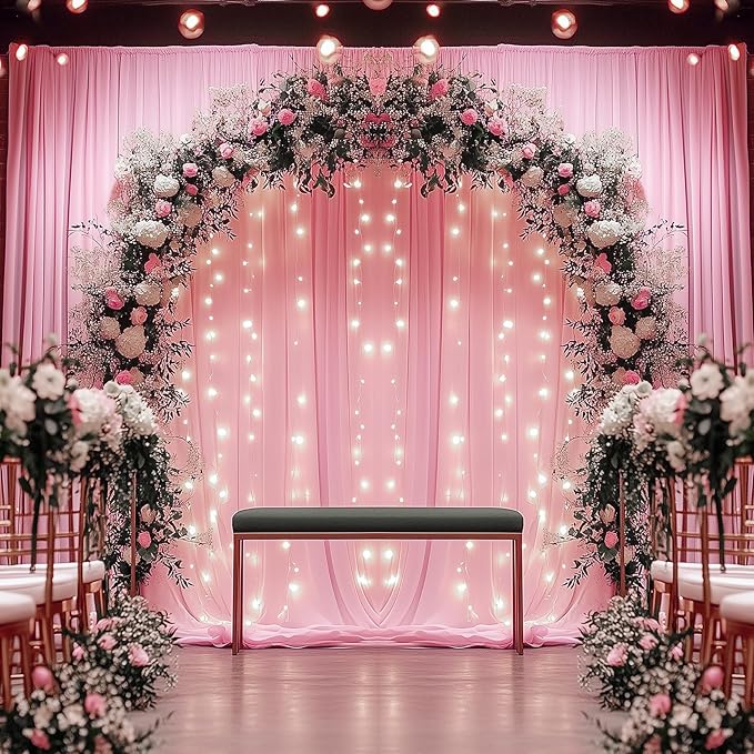 10ftx14FT Wrinkle Free Pink Backdrop Curtain, 2 Panels 14FT Height Pink Wedding Backdrop Drapes, Silky Polyester Back Drop Cloth for Birthday Photography Background Party Backdrop Draping