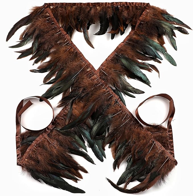 Holmgren 5-7inch Rooster Feathers Trim - 2 Yards Coffee Rooster Feather Fringe Trim for Feather Shawl Cape, Skirt, Earrings, Gloves and Weeding Party Decoration (Coffee)