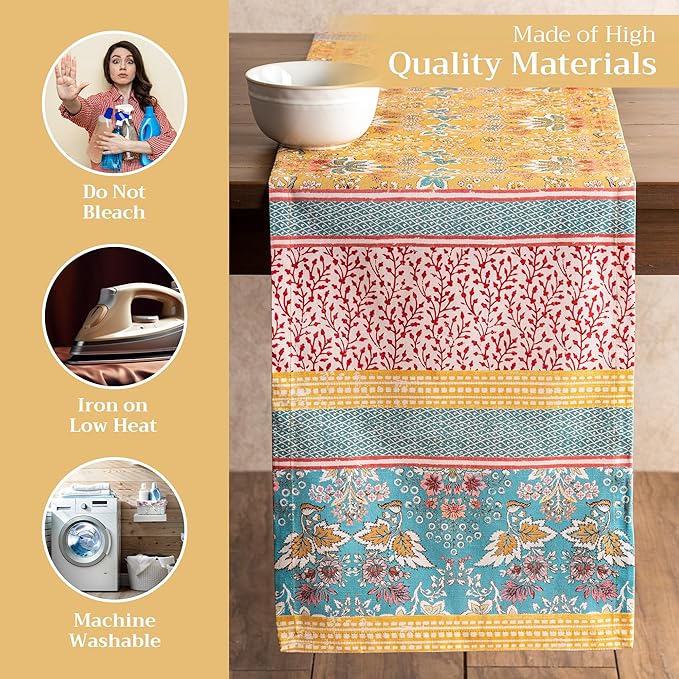 Maison d' Hermine Table Runner 100% Cotton Single Layer Table Runners 72 inches Long Decorative for Home Kitchen Dining Party Baby Shower Wedding Bridal Shower Spring Summer (Marquise, 14.50" x 72")